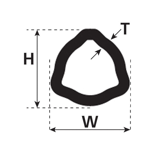 Diagram of a PTO Tube - Triangle Profile (1M, 12503 - S.24810, by Sparex) with arrows indicating height (H), width (W), and thickness (T). This could represent a Bondioli & Pavesi component.