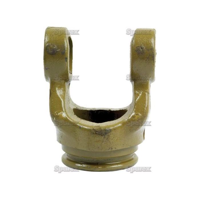 The Sparex PTO Tube Yoke (U/J Size: 34 x 90mm), identified by Part No. S.6021, is a metallic, U-shaped industrial component with a yellowish-brown finish. It features two parallel prongs at the top and is designed to meet PTO Series specifications, with dimensions of 57.5 x 48 x 4mm and a lemon profile.