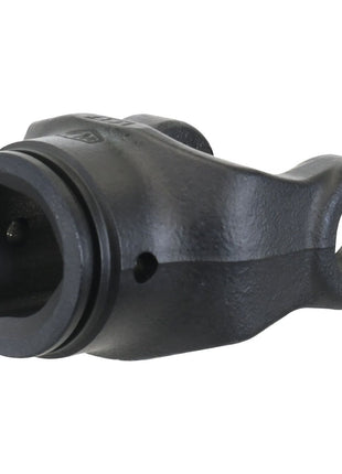 The Sparex PTO Tube Yoke (Sparex Part No. S.6070), from the PTO Series AB1/A1, made of black metal with a triangular profile measuring 26.5 x 26.5 x 3.5mm, features a rectangular opening on one end and a circular hole on the other, designed to fit Universal Joint Dimensions of 22 x 54.8mm accurately.