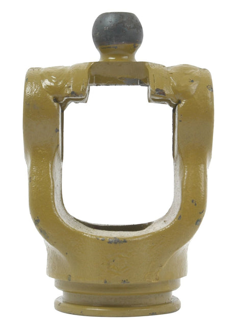 Close-up of a yellow metal Sparex PTO Wide Angle Tube Yoke (U/J Size: 27 x 75 & 24 x 91mm) with a rounded pin on top, used for connecting and securing machinery components.