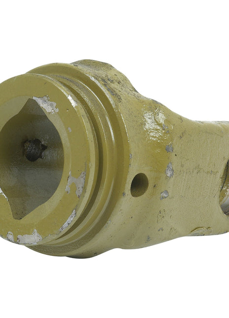 A close-up view of a worn, yellow-painted metal mechanical part with a cylindrical and hollow structure, featuring visible scuffs and a hole on one side. This component appears to be the PTO Wide Angle Tube Yoke (U/J Size: 32 x 76 & 27 x 94mm) from the Sparex brand (Ref: 1bGA), identified by Sparex Part No.S.6666 in their PTO Series.