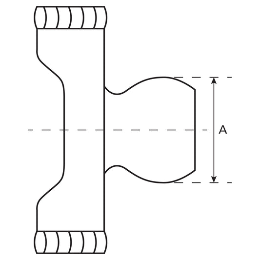 Diagram of a Sparex PTO Wide Angle Tube Yoke (Star Profile, Size: 51.5 x 37mm), Ref: S4GA, with a side outlet labeled "A" for measurement. The yoke includes three threaded openings (U/J Size: 32 x 76 & 27 x 94mm) to ensure compatibility and reliability in diverse applications. Part No.: S.117850