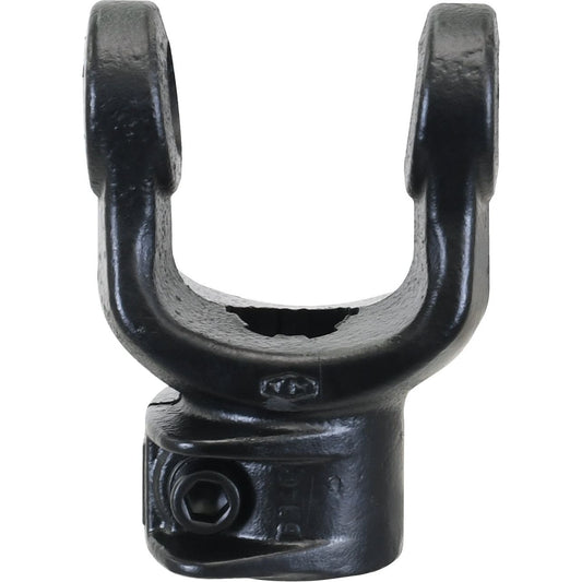 The Sparex PTO Yoke - Interfering Clamp Bolt (U/J Size: 23.8 x 61.2mm), with a U-shaped structure and a central connecting bolt at the bottom, is designed for compatibility with PTO Series components and fits a 1 3/8''-6 Spline (Sparex Part No.S.7502).