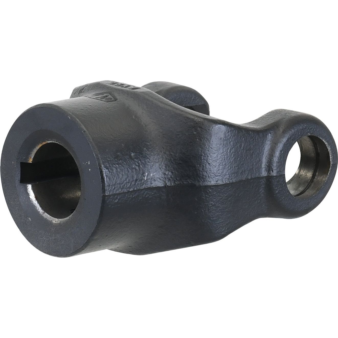 A Sparex PTO Yoke - Keyed Yoke (U/J Size: 27 x 74.5mm), featuring a black, metallic, cylindrical design with a Ø25mm bore and an 8mm key size on each end, resembling an industrial component from the Bondioli & Pavesi PTO Series. (Sparex Part No.S.6554)