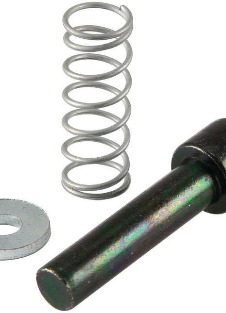 A metal spring, a Sparex PTO Yoke Pin (Pin Ø: 8mm | Part No. S.118939), and a flat metal washer are arranged on a white background.