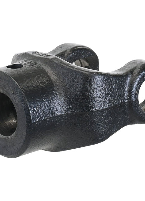 A black metal PTO yoke, known as the Sparex Pinhole Yoke (U/J Size: 27 x 70mm) - Bore Ø35mm, Pin Ø13mm, featuring two round holes and a threaded section on one end, compatible with the AB3/A3 Series products. | Sparex Part No. S.6505