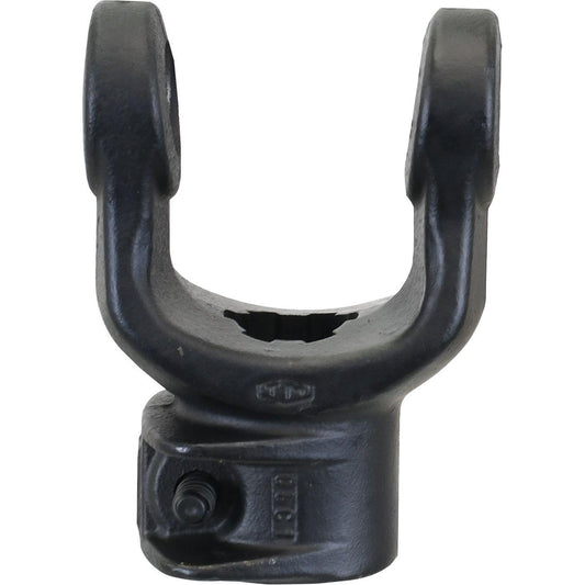 The Sparex PTO Yoke - Quick Release (U/J Size: 32 x 76mm) with a 1 3/8''-6 Spline, featuring two prongs and a cylindrical base, is designed for seamless integration in Massey Ferguson machinery.