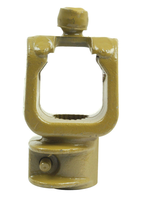 The PTO Yoke - Quick Release Wide Angle (U/J Size: 32 x 76 & 27 x 94mm), from Sparex, features a U-shaped metal component with a threaded top hole and a bolt head at the base, making it potentially ideal for use in mechanical assemblies or machinery. It may be compatible with AW35/W2480 specifications. For reference, its Sparex Part No. is S.6679 and it has a spline type of 1 3/8''x21.