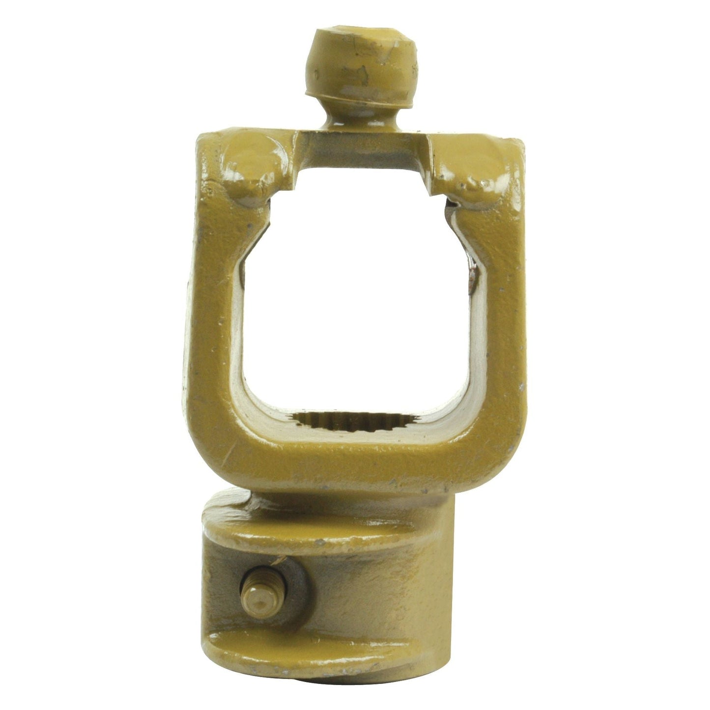 The PTO Yoke - Quick Release Wide Angle (U/J Size: 32 x 76 & 27 x 94mm), from Sparex, features a U-shaped metal component with a threaded top hole and a bolt head at the base, making it potentially ideal for use in mechanical assemblies or machinery. It may be compatible with AW35/W2480 specifications. For reference, its Sparex Part No. is S.6679 and it has a spline type of 1 3/8''x21.