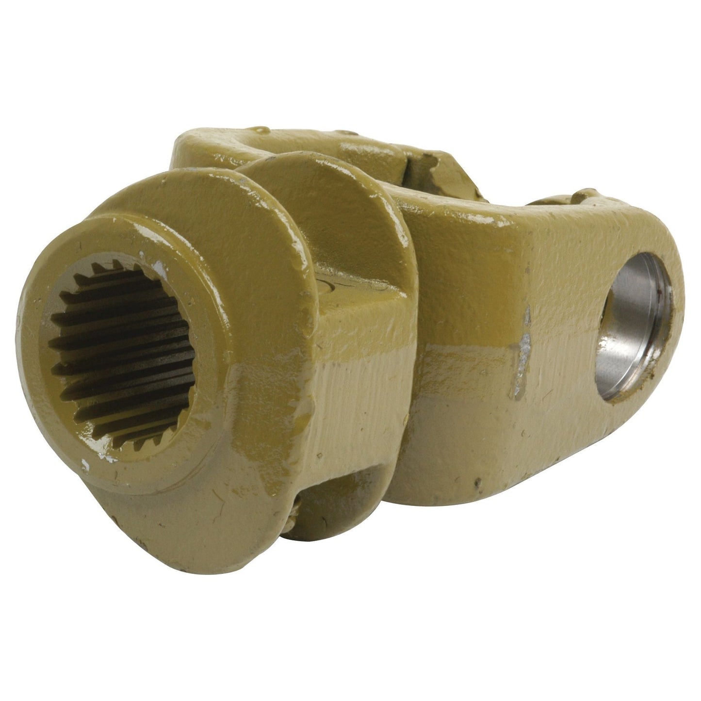 A close-up of the PTO Yoke - Quick Release Wide Angle (U/J Size: 32 x 76 & 27 x 94mm) by Sparex, featuring a cylindrical gear on one end and a hole on the other end, suitable for AW35/W2480 applications.