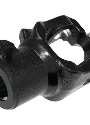 The Sparex PTO Yoke - Quick Release Wide Angle features a black, metallic universal joint specifically designed for automotive or machinery use. It includes a central cylindrical body with an opening and a spherical bearing at one end. The yoke is compatible with Weasler AW36/W2580 specifications and meets precise universal joint dimensions, available in sizes 36 x 89 mm and 32 x 106 mm with a spline type of 1¾” x 6 (Sparex Part No. S.13488).