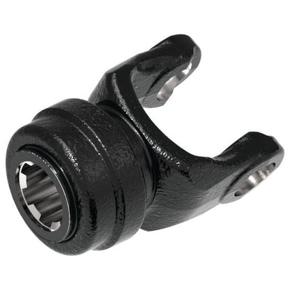 A black, metal PTO Yoke - Quick Release With Auto Lock from Sparex, featuring a smooth and reflective surface, a central 1 3/4''-6 splined hole, and two prongs. Suitable for PTO Series applications with a U/J size of 30.2 x 92mm (Sparex Part No.S.53517).