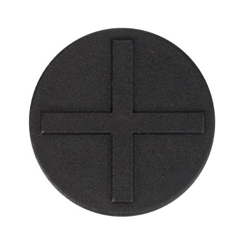 A circular black object with a raised, textured cross pattern in the center, often found among AGCO Massey Ferguson tractor parts, specifically known as Padding Black - 4270220M1.