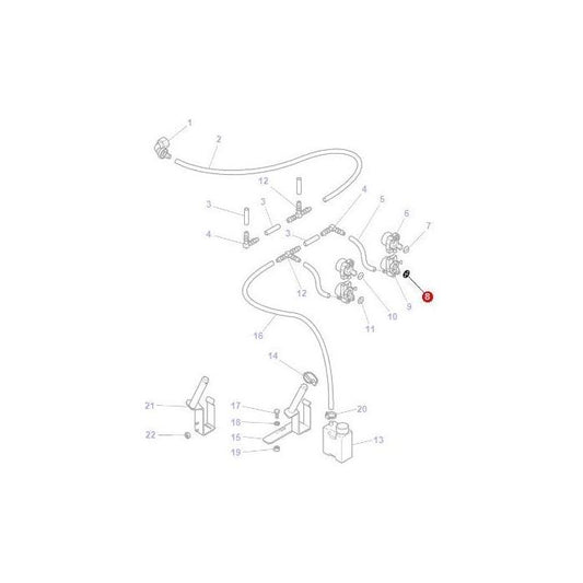 Diagram displaying a plumbing system with numbered parts, such as pipes, valves, and connectors, similar to the detailed schematics found in AGCO's Massey Ferguson - Padding Black - 4270220M1 manuals.