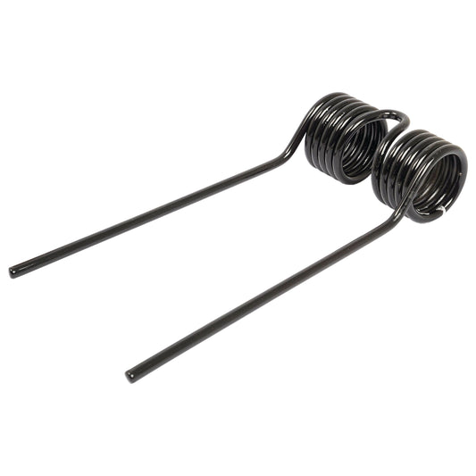 A black, metal double-torsion spring with two parallel long arms extending from two coiled sections, commonly used in Massey Ferguson equipment.