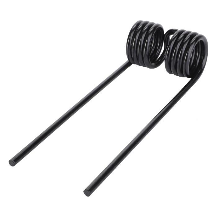 AGCO's Massey Ferguson Pick-Up Tine 0940-52-70-00 is a black metal double torsion spring featuring coiled ends and two straight rods, designed for Fendt and Massey Ferguson machinery.