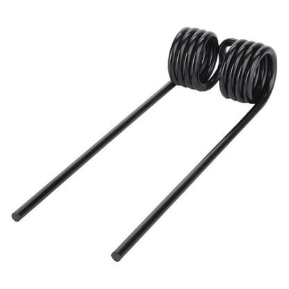 AGCO's Massey Ferguson Pick-Up Tine 0940-52-70-00 is a black metal double torsion spring featuring coiled ends and two straight rods, designed for Fendt and Massey Ferguson machinery.