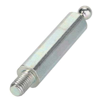 A metallic cylindrical rod with a threaded end and a spherical tip, commonly used as Massey Ferguson tractor parts, is named 'Massey Ferguson - Pin - 3303027M1' by AGCO.