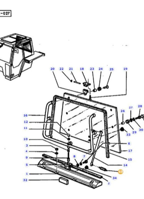 Exploded diagram of a mechanical assembly, depicting a structure with various numbered parts such as frames, brackets, bolts, and rods, labeled for identification. This detailed illustration is perfect for understanding the intricacies of AGCO's Massey Ferguson tractor parts used in agricultural machinery, including the Massey Ferguson Pin - 3303027M1.