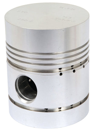 A metal piston, branded under Sparex and known as the Piston (Standard) - S.75973, with a cylindrical shape that features multiple grooves and a side hole, crafted to meet precise Sparex standards.