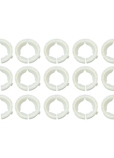 The image shows a grid of 15 identical white Sparex Plastic Bearing Sets, arranged in three rows of five, with each set meeting stringent product specifications. Each set corresponds to the Sparex Part Number S.119948.