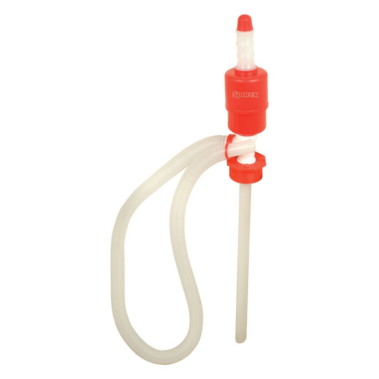 The Sparex Plastic Syphon Pump 205L (Sparex Part No. S.18916) is an efficient manual hand pump equipped with a flexible hose, perfect for transferring petrol, diesel, or distilled water effortlessly.