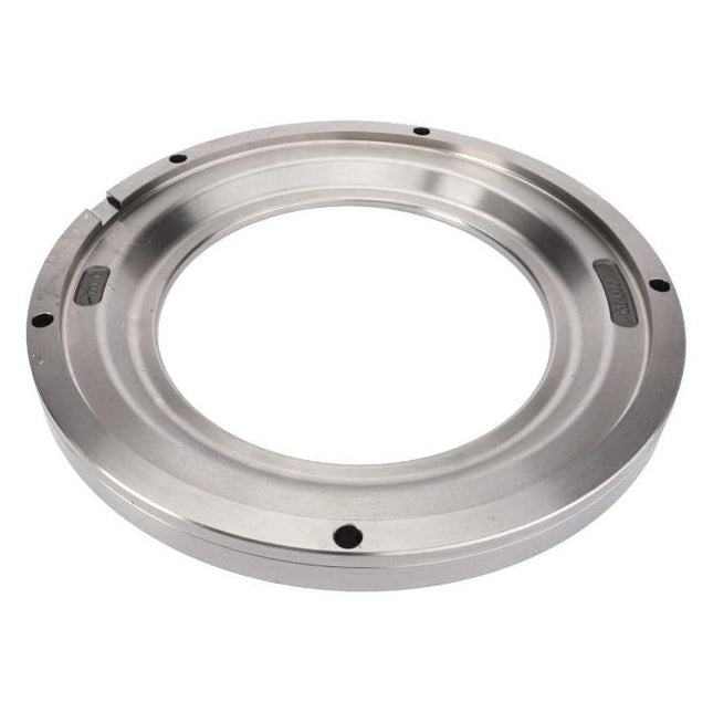 The AGCO Massey Ferguson - Plate - 4304517M1 is a steel circular industrial component featuring multiple holes and a notch along the outer edge, designed for compatibility with Massey Ferguson DYNA 4 and DYNA 6 systems.
