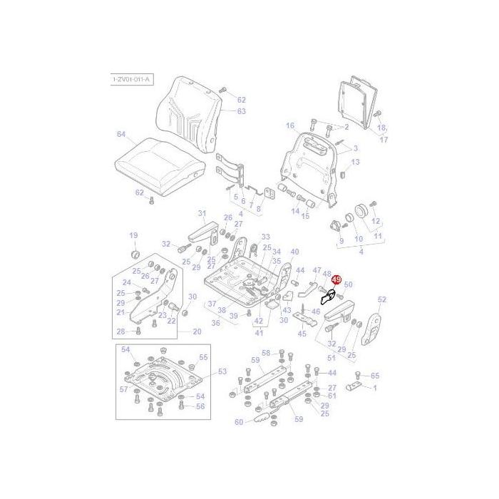 Diagram illustrating the breakdown of parts and components for assembling a vehicle seat, including screws, bolts, seat cushions, and frames for the Massey Ferguson - Plate Arm Rest (3903620M1 - F248500033100) from AGCO. Each part is numbered for reference.