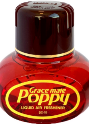 A bottle of JMCE DEALS' GraceMate Poppy Air Freshener - Hibiscus, labeled "DX-10," with a red body and brown cap, is perfect for keeping your vehicle smelling fresh with its high-grade liquid perfume.