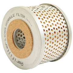 A Power Steering Filter - Element by Sparex (Part No. S.40159) features a cylindrical hydraulic filter design with a perforated metal outer casing, cork center, and is labeled "Hydraulic Filter." It is compatible with Massey Ferguson models or those using Sparex Agrifilter.