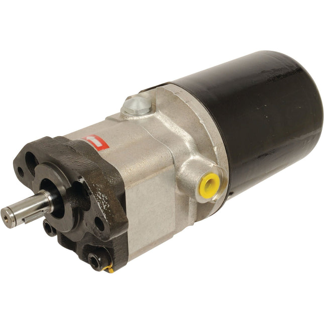 A Sparex Power Steering Hydraulic Pump (Sparex Part No. S.41959) featuring a cylindrical black metal casing and a small protruding shaft, compatible with Landini tractors.