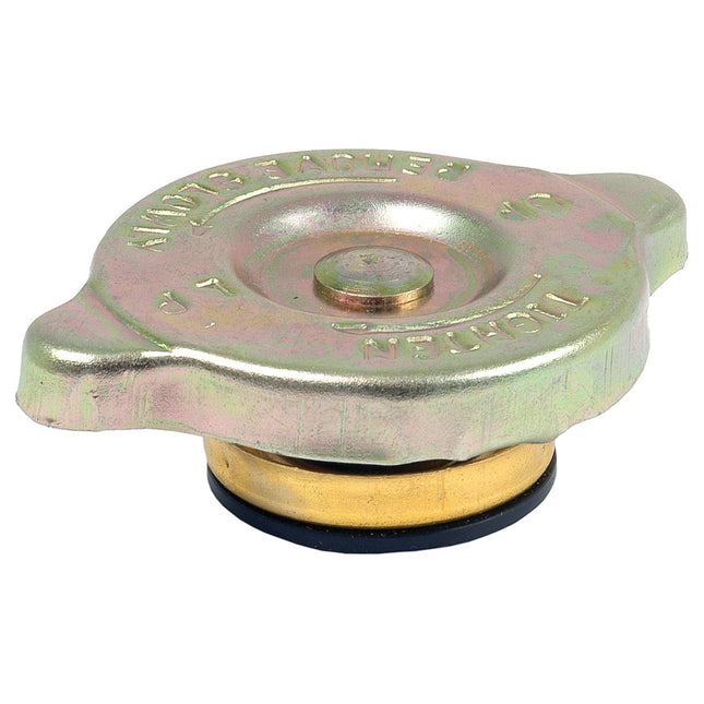 Close-up of a Sparex Radiator Cap - S.41517 featuring two grip handles and marked with "Tighten" and "Remove Slowly," accompanied by directional arrows. This durable cap is rated at 10 psi.