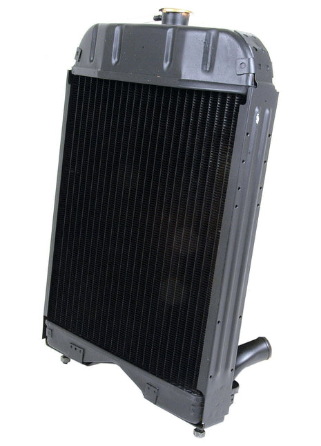 A large, black Sparex radiator (S.42412) with a metal casing, featuring a cylindrical cap on top and a hose connection at the bottom.