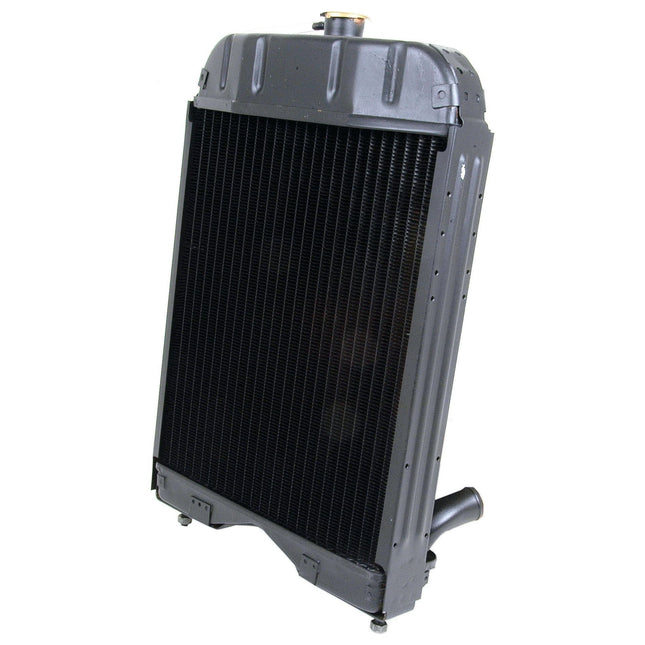 A large, black Sparex radiator (S.42412) with a metal casing, featuring a cylindrical cap on top and a hose connection at the bottom.