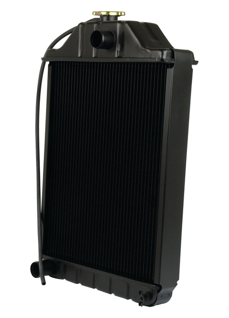 Image of a radiator with a cap on top and tubing attached, resembling the sturdy design of the Sparex Radiator - S.42475.