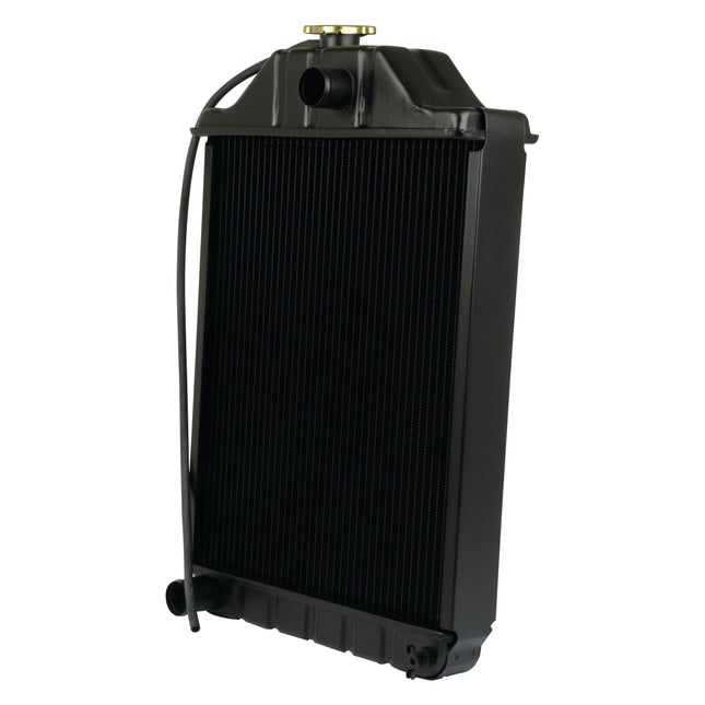 Image of a radiator with a cap on top and tubing attached, resembling the sturdy design of the Sparex Radiator - S.42475.