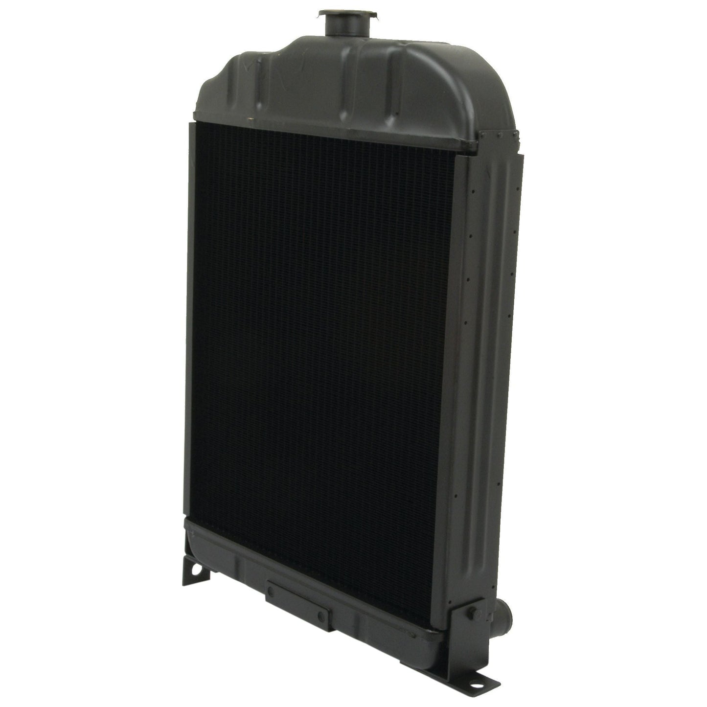 A black Sparex Radiator - S.73857 with a metal frame, featuring an Inlet Ø38mm and Outlet Ø36mm, on a white background.