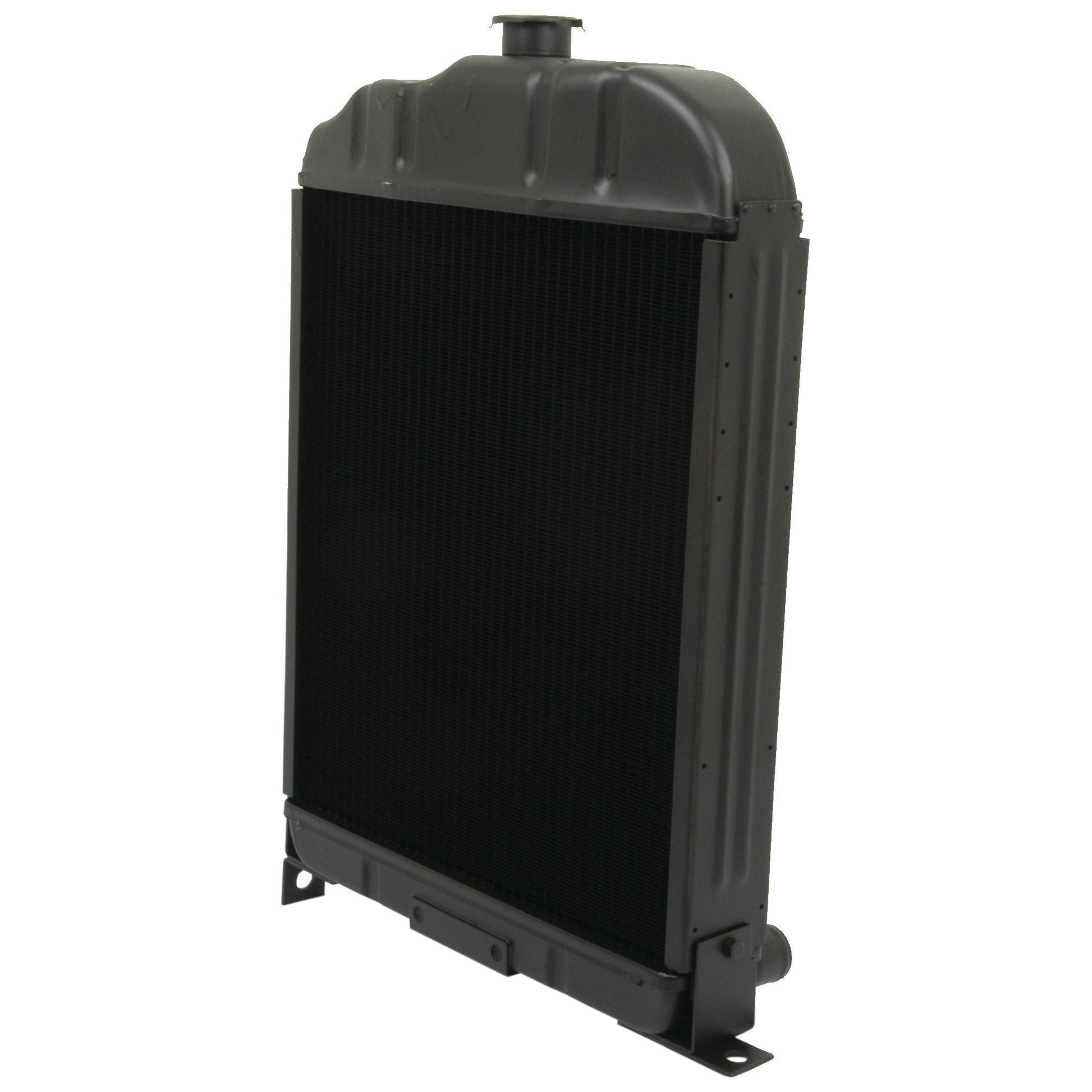 A black Sparex Radiator - S.73857 with a metal frame, featuring an Inlet Ø38mm and Outlet Ø36mm, on a white background.