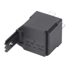 A small black rectangular relay switch with metallic connectors, labeled "LRD 007 794-03 Made in China," compatible with Massey Ferguson tractors, specifically the 3000 Series. 

Rewritten Sentence:
The AGCO Massey Ferguson - Relay 12v - 25amp - 3615652M1, a small black rectangular relay switch with metallic connectors and labeled "LRD 007 794-03 Made in China," is compatible with Massey Ferguson tractors from the 3000 Series.