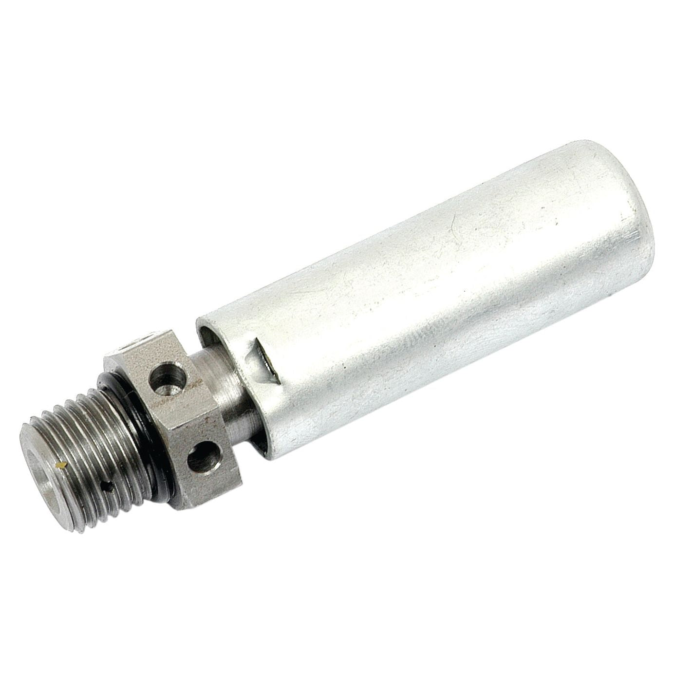 Close-up view of a Sparex Hydraulic Relief Valve (Sparex Part No. S.3358) designed for 2700/3200 psi, featuring a cylindrical metallic body with a threaded end and a notched attachment point.