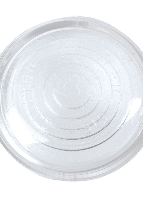Top view of a clear, round, plastic Replacement Lens featuring concentric ridges and embossed Sparex text, fits models S.43041 and S.42729.