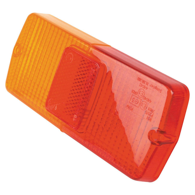 Sparex replacement lens for models S.56285, S.56286, and S.71036 features a red and yellow rectangular design with a clear central section, textured polycarbonate surfaces, and Sparex certification markings, making it an ideal vehicle tail light replacement.