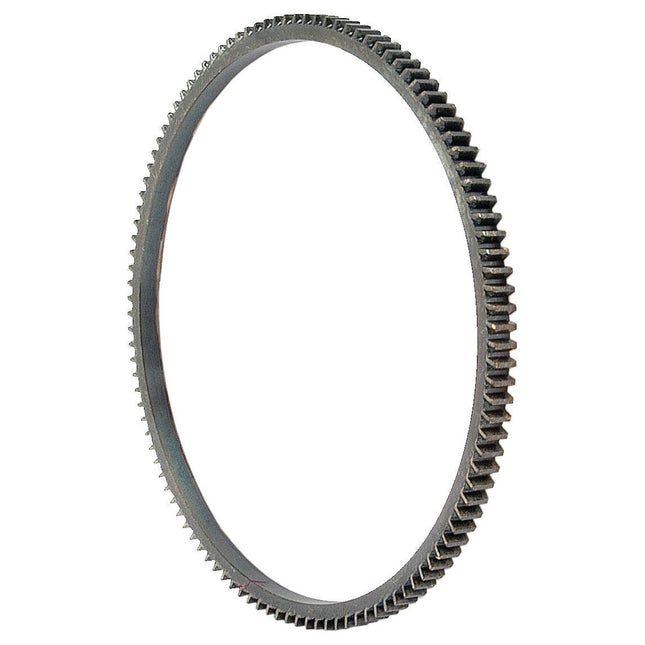 The Sparex Ring Gear - S.43269, a circular metallic gear with evenly spaced teeth around its perimeter, showcases an impressive gear width and is viewed on a plain white background.