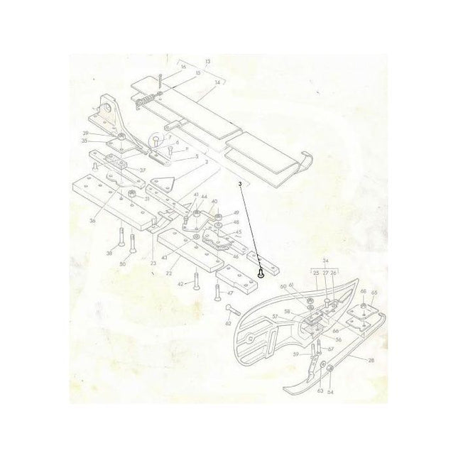 Technical drawing of an exploded view of mechanical parts for the Massey Ferguson - Rivot Knife Section - 817022M1 by AGCO, showing multiple labeled components including screws, plates, and a lever.