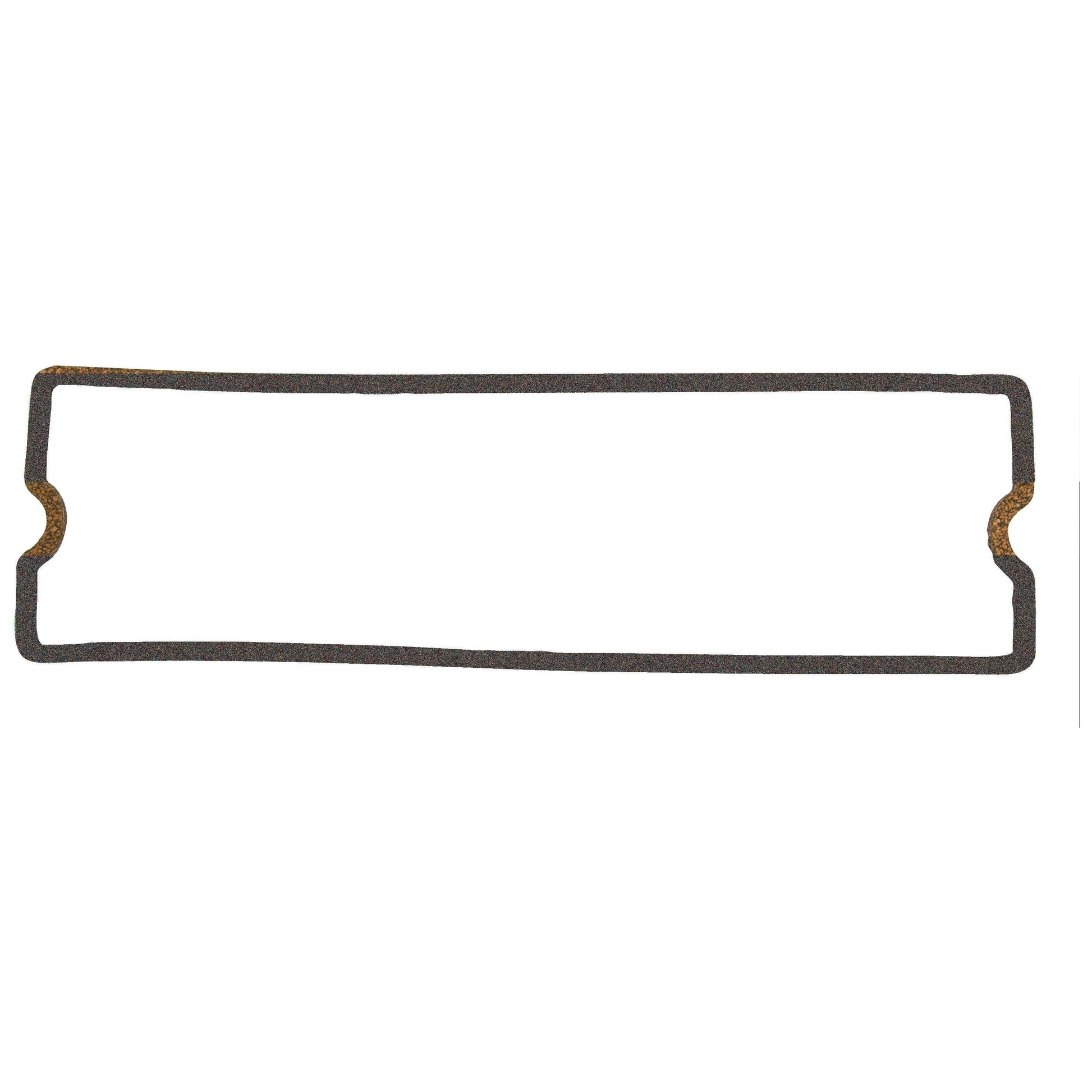 A rectangular rocker cover gasket with rounded corners and two notches, designed for sealing purposes in Perkins engines or Massey Ferguson machinery. Product Name: Rocker Cover Gasket - 4 Cyl. | Sparex Part No.S.42403 by Sparex.