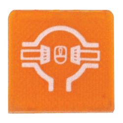 An orange indicator light symbol depicting a central lamp with two side beams, representing the fog lights operation on a vehicle dashboard, is reminiscent of the clear and functional design seen in the Sparex Rocker Switch Insert - Diff. Lock (Sparex Part No.S.23157) used in Massey Ferguson tractor controls.