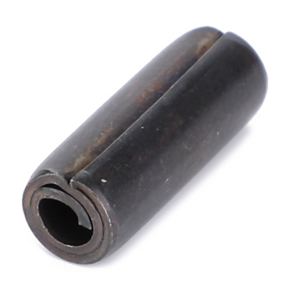 Close-up of the Massey Ferguson Roll Pin 8x22mm (part number 3019541X1) from AGCO, a cylindrical metal object with a hollow center and a split along its length, reminiscent of the precision found in the 8100 Series.