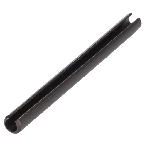 A close-up of the AGCO Massey Ferguson - Roll Pin Differential - 391226X1, featuring a black, tubular metal design with a lengthwise slit running from end to end, reminiscent of the durable components found in Massey Ferguson 6200 Series machinery.