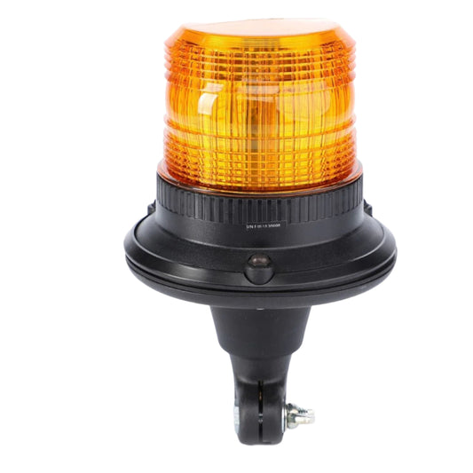 An amber rotating beacon light used for tractors, featuring a black base and the "Massey Tractor Parts" logo at the bottom left. This safety feature, compatible with Fendt models, ensures high visibility and quality performance. The product name is Fendt - Rotating Beacon, LED - G842900140010 by AGCO.