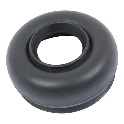 The Rubber Boot - Draft Control (Sparex Part No.S.41368) by Sparex is a black rubber component with a circular shape and a central hole, frequently used on Massey Ferguson machinery to protect cables and wires passing through metal or plastic surfaces.